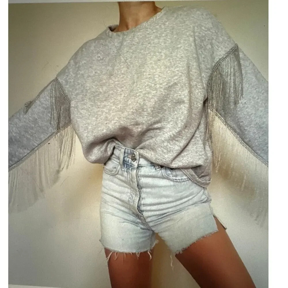 H & M Cowgirl sweatshirt with chain fringe Western comfort cozy fun unique L - Picture 4 of 11
